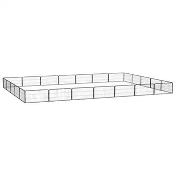 Jaula Perros 24 Paneles | Perrera Exterior Acero Recubierto Polvo Negro 100x50 Cm Cfw765825