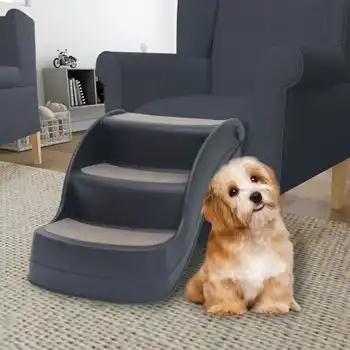 Escalera Para Perros Plegable De 3 Peldaños Gris Oscuro