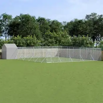 Perrera Exterior | Jaula Para Perro | Parque Para Mascotas Con Toldo Acero Galvanizado Plata 12x12x2,5 M Cfw783985