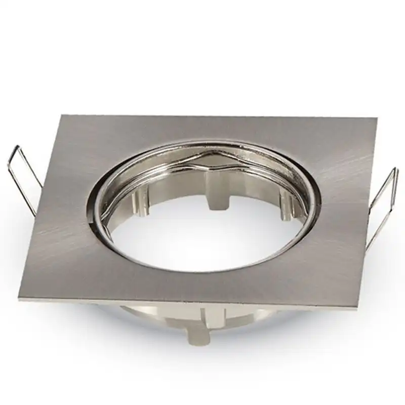 V-Tac Soporte Cuadrado Aro Ancho Empotrable para Bombillas GU10 82x22mm Niquel