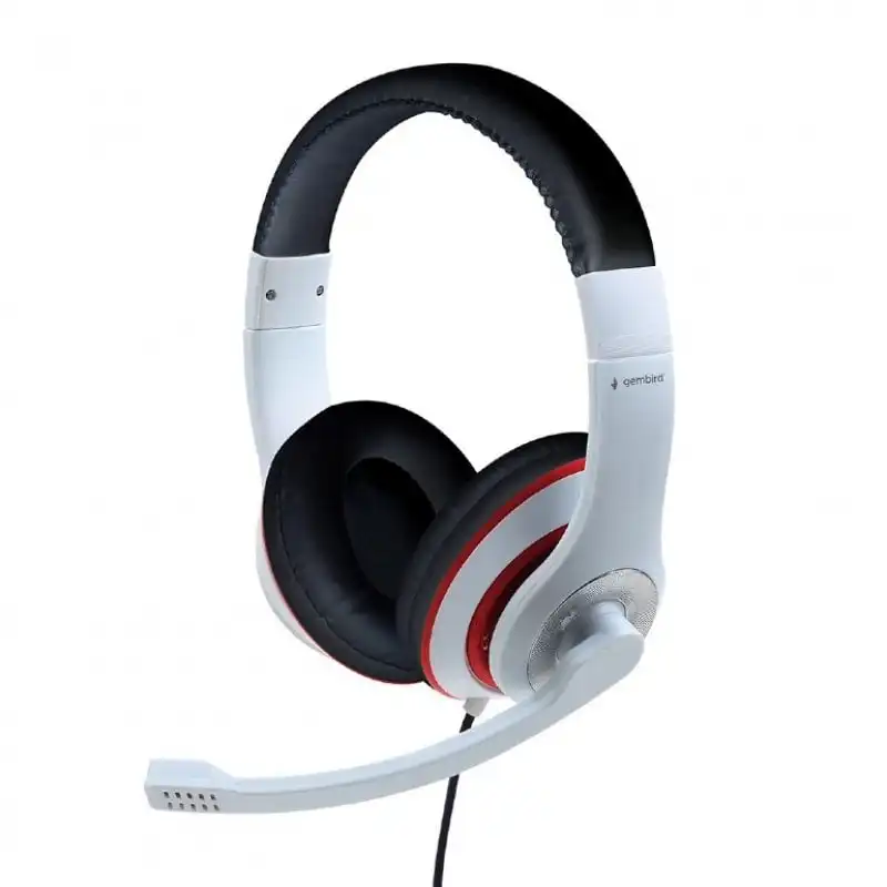 Gembird MHS-03-WTRDBK Auriculares con Micrófono Blanco/Rojo