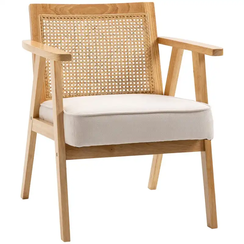 Homcom Butaca De Salón Con Reposabrazos Respaldo De Ratán Natural Y Beige