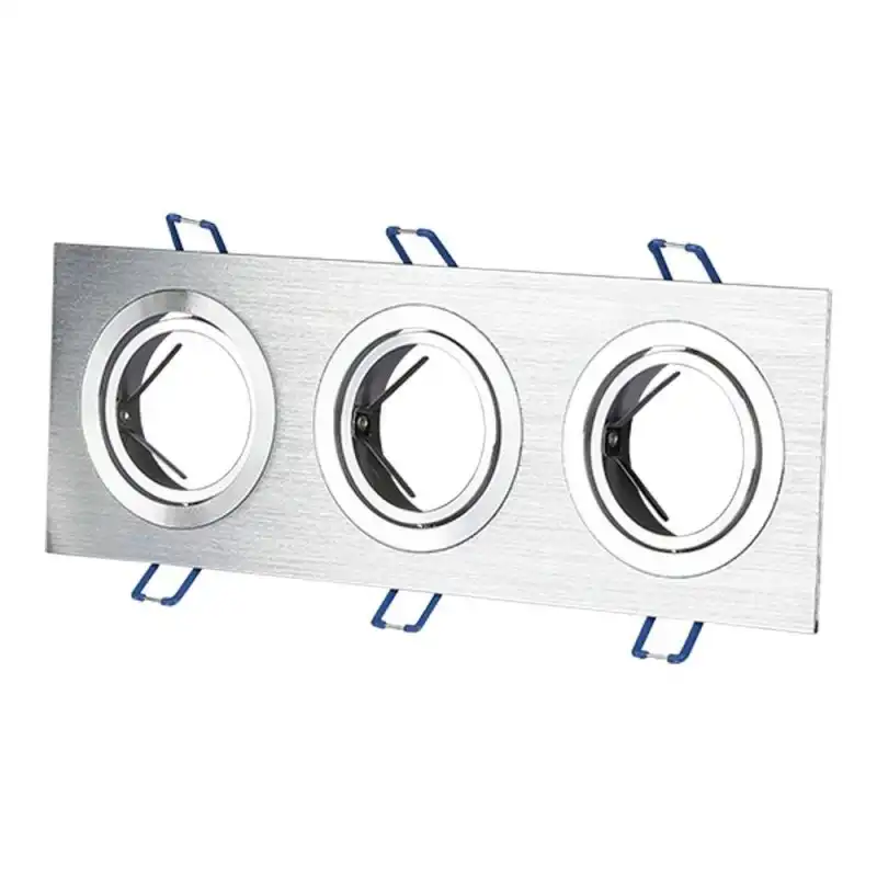 V-Tac Soporte Cuadrado Triple Empotrable para Bombillas GU10 255x91x25mm Plata