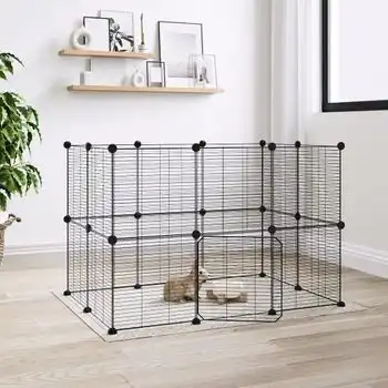 Jaula Para Mascotas De 20 Paneles Puerta Acero Negro 35x35 Cm