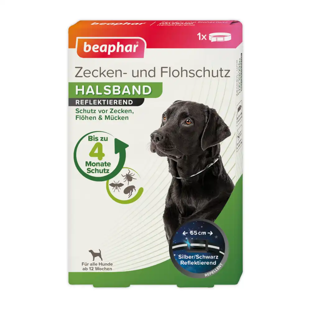 beaphar Collar reflectante antigarrapatas y antipulgas para perros - aprox. 65 cm de circunferencia del cuello