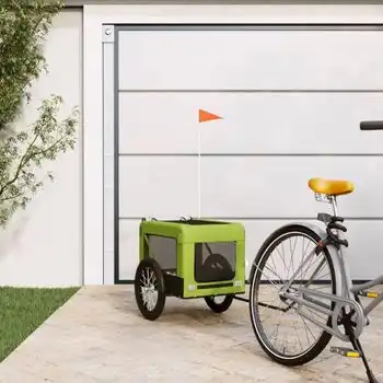 Remolque De Bicicleta Mascotas Hierro Tela Oxford Verde Negro