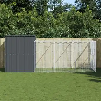 Caseta Perros | Perrera Exterior Con Corral Acero Galvanizado Gris 214x457x181 Cm Cfw750390