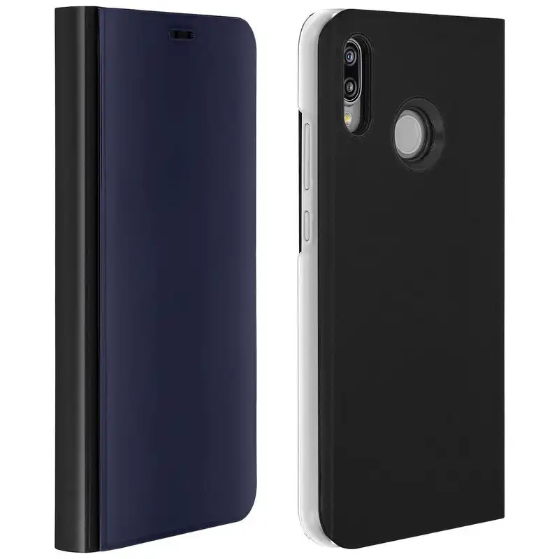 Avizar Funda Libro Translúcida Efecto Espejo Negro/Azul para Huawei P20 Lite