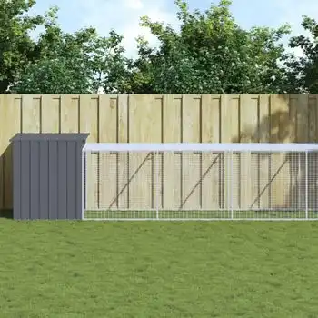 Gallinero Con Corral Acero Galvanizado Gris 110x813x110 Cm