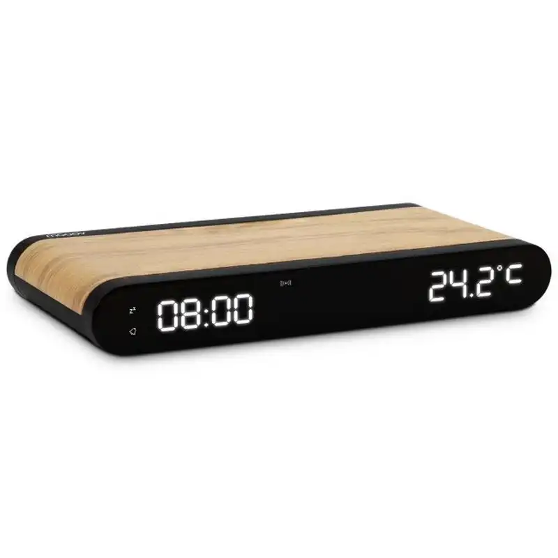 Mooov 477349 Despertador Efecto Madera con Cargador por Inducción de 15W