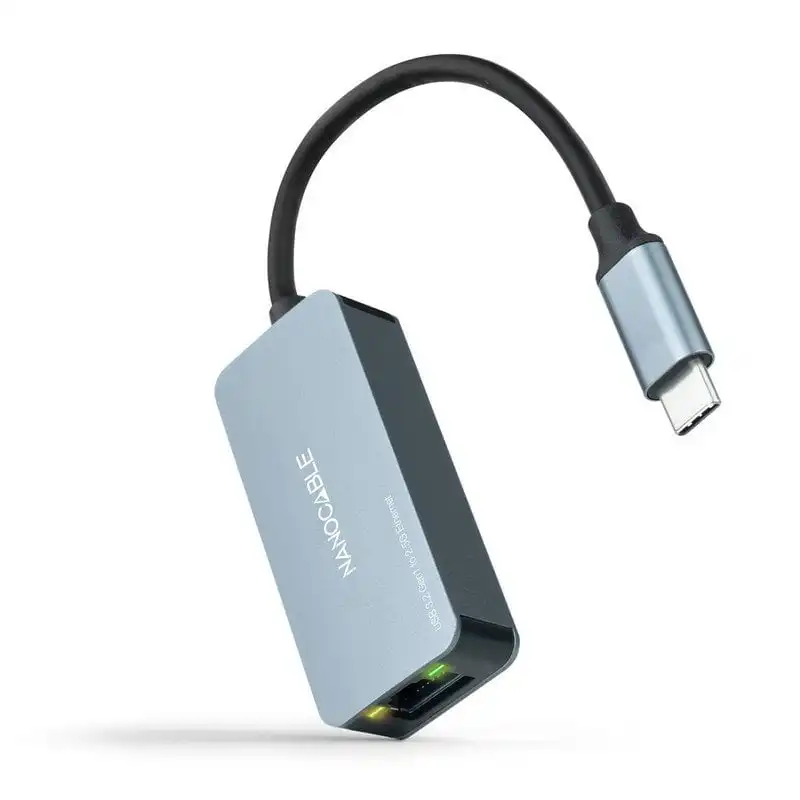 Nanocable Conversor USB-C 3.2 Gen1 a Ethernet 2.5G Aluminio 15cm Gris