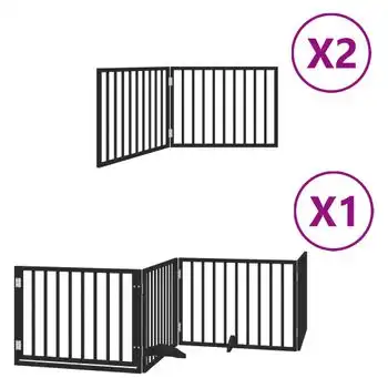 Puerta De Perros Plegable 8 Paneles Madera Álamo Negra 640 Cm Vidaxl