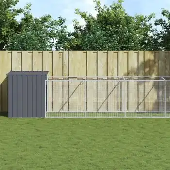 Caseta Perros Con Corral Acero Galvanizado Gris 110x813x110 Cm