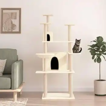 Rascador Para Gatos Con Postes De Sisal Crema 166 Cm