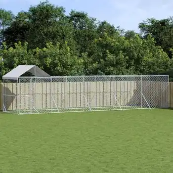 Perrera De Exterior | Jaula Para Perro | Parque Para Mascotas Con Techo Acero Galvanizado Plata 10x2x2,5m Cfw783738
