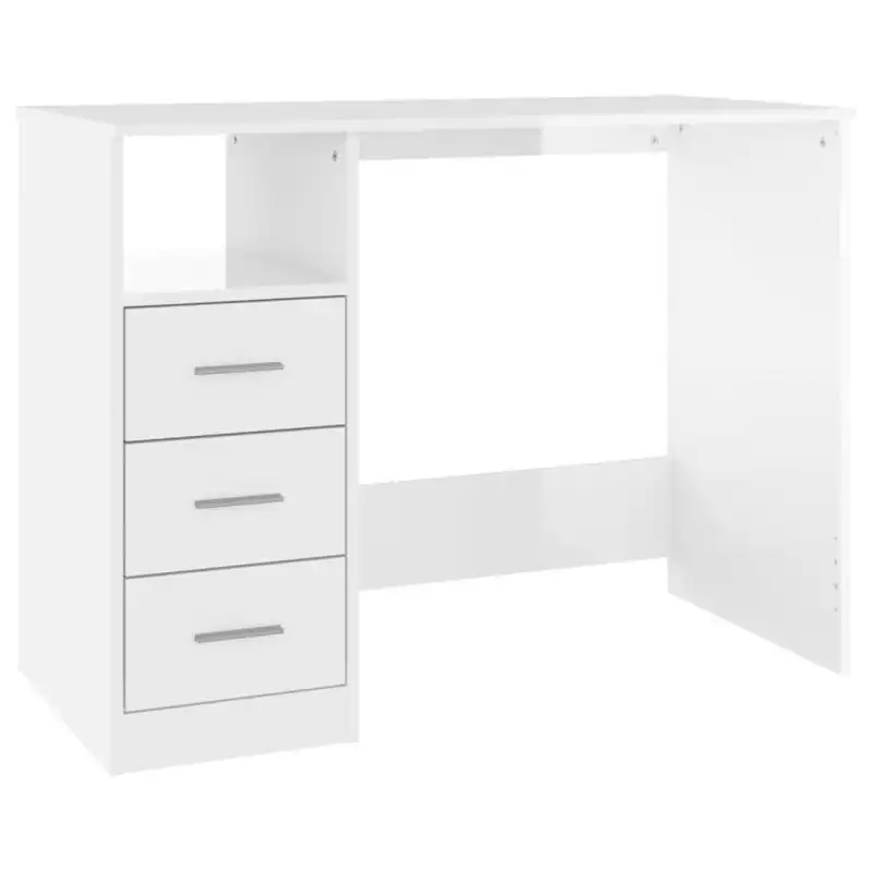 Vidaxl Escritorio Con Cajones Contrachapada Blanco Brillo 102x50x76cm