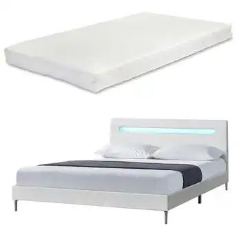 Cama De Matrimonio Con Colchón Taastrup 200 X 140 Cm Blanco [en.casa] Y [neu.haus]