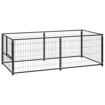 Perrera Exterior | Jaula Para Perro | Parque Para Mascotas De Acero Negro 200x100x70 Cm Cfw783694