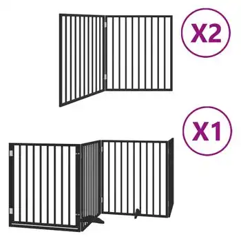 Puerta De Perros Plegable 8 Paneles Madera Álamo Negra 640 Cm Vidaxl