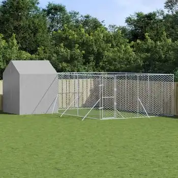 Perrera De Exterior | Jaula Para Perro | Parque Para Mascotas Con Techo Acero Galvanizado Plata 6x6x2,5 M Cfw783747