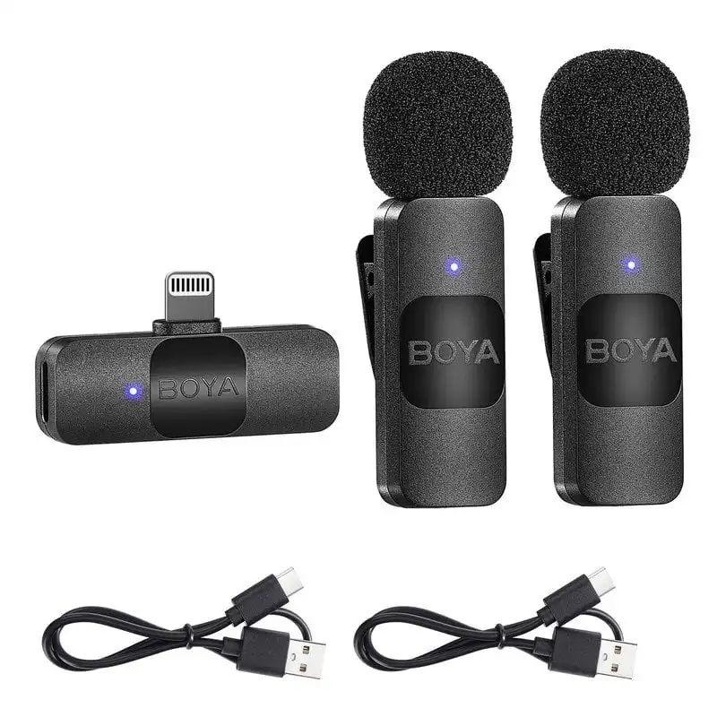 Boya BY-V2 Sistema de Micrófono Inalámbrico Transmisión Dual Omnidireccional Lightning iOS