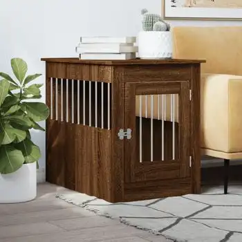 Jaula Para Perros | Perrera Exterior Madera De Ingeniería Roble Marrón 55x80x68 Cm Cfw765803