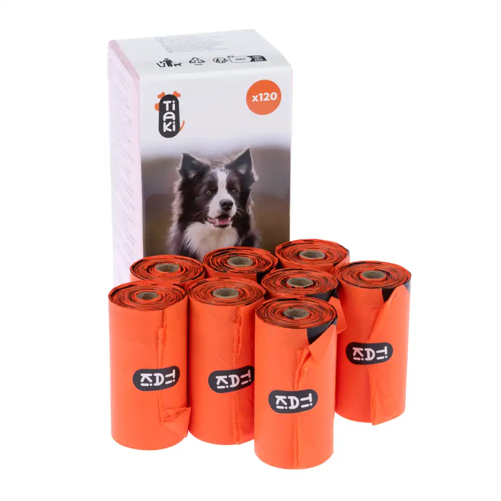 TIAKI Bolsas biodegradables para heces - 8 rollos de 15 bolsas cada uno