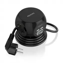 AISENS Regleta Sobremesa Multifuncion con 3 Tomas + 2xUSB-C/2xUSB-A 1.4m Negra