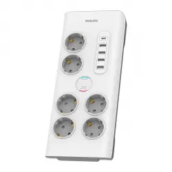 Philips - Regleta De Protección SPN7060WA, 6 Enchufes Y 5 USB