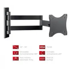 Soporte De Tv Fonestar Orientable Vesa 75/100 De Color Negro, Para Pantallas Planas De 13 A 27 Pulgadas, Color Negro