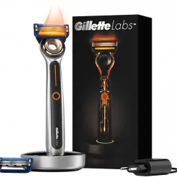 Afeitadora - Gillette Labs Heated Razor, Térmica, Hoja de recambio, Base carga, Enchufe inteligente, Negro