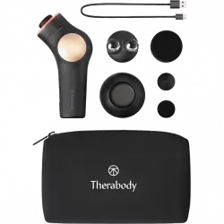 Pistola de masaje - Therabody TheraFace PRO TF02226-01, Facial, LED Ring, Pantalla OLED, USB, 3 Cabezales, Negro