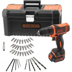 Black & Decker BDCDD121KA-QW Taladro Atornillador 10.8V con 40 Accesorios y Caja de Herramientas