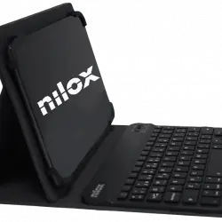 Funda con teclado - Nilox NXKB01, Para tablet 10.1", Teclado Bluetooth, Universal, Nailon y poliéster, Negro