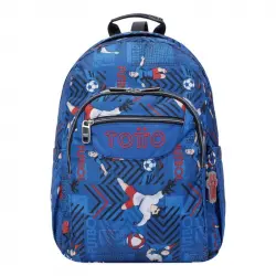 Mochila Escolar Totto Adaptable A Carro Azul Y Futbolistas Acuareles Azul