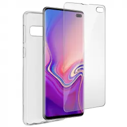 Avizar Funda de Silicona Transparente + Protector Flexible de Látex para Samsung Galaxy S10 Plus