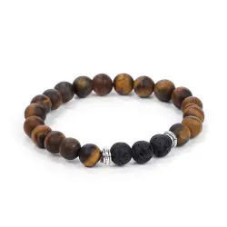 Pulsera unisex Ojo de tigre y piedra de lava - Talla L