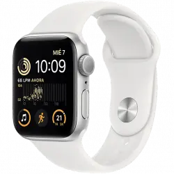 APPLE Watch SE (2022), GPS, 44 mm, Caja de aluminio, Vidrio delantero Ion-X, Correa deportiva Plata