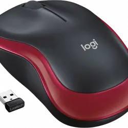 Ratón inalámbrico - Logitech M185, Nano receptor, 1000 ppp, Función scroll, 2,4GHz, Negro y Rojo