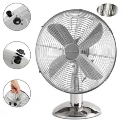 Ventilador De Mesa, Silencioso, Retro, Diámetro Exterior 30 Cm, 3 Velocidades, Oscilante, Diseño Vintage, Cuerpo Cromado Metálico 35w Proficare Vl