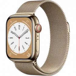 APPLE Watch Series 8 (2022), GPS+CELL, 41 mm, Caja de acero inoxidable, Vidrio delantero Ion-X, Correa Milanese loop oro