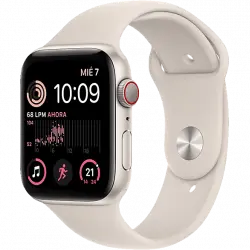 APPLE Watch SE (2022), GPS+CELL, 44 mm, Caja de aluminio, Vidrio delantero Ion-X, Correa deportiva blanco estrella