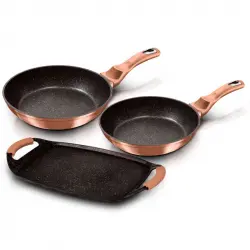 Berlinger Haus Rose Gold Juego 2 Sartenes 22-26cm Y Plancha Asar Inducción 36x23cm, Aluminio Oro Rosado