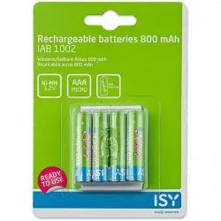 Pilas recargables - Isy IAB-1002, 4 pilas AAA, 800 mAh