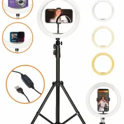 Aro De Luz Ksix, Doble Soporte Smartphone, 30cm Diámetro, Trípode 1,60m Regulable, 3 Temperaturas, 10 Intensidades Luz