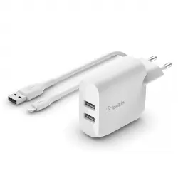 Belkin - Cargador De Pared Doble USB-A 24 W + Cable Lightning A USB-A