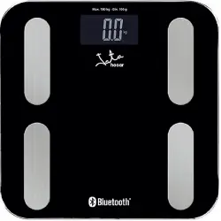 Báscula de baño - Jata 593, Bluetooth, Peso máximo 180 kg, Precisión 100 g, App OkOk, 8 funciones, Negro