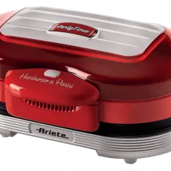 Máquina hamburguesas - Ariete Hamburger Maker Party Time, 1200 W, 2 Planchas, Rojo