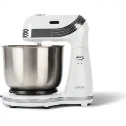 Livoo Dop137w - Batidora Multifuncional - Bol De Acero Inoxidable 3l - 6 Velocidades - Batidor De Alambre Y Gancho - Blanco