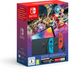 Consola - Nintendo Switch OLED, 7", Joy-Con, 64 GB, Azul y Rojo Neón+ Juego Mario Kart 8 Deluxe (código descarga) + 3 meses Online